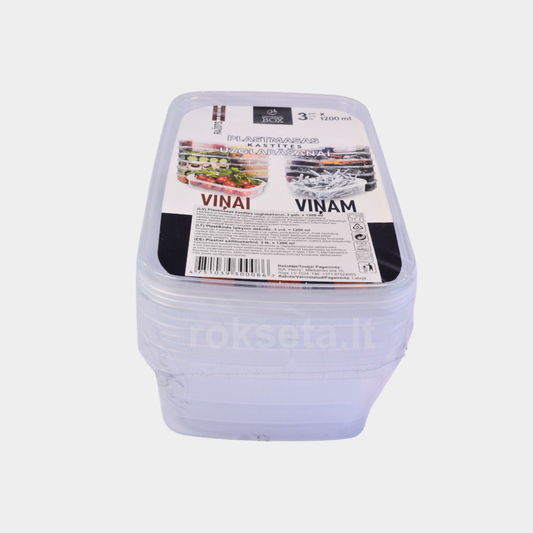 Hermetiškai sandarus indelis su dangteliu 1200 ml. 3 vnt.